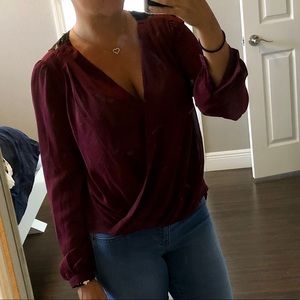 Maroon Long Sleeve Blouse with Crochet Back